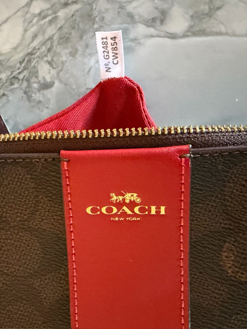 Coach Brown Signature Wristlet with Red Center Stripe - Picture 5 of 5